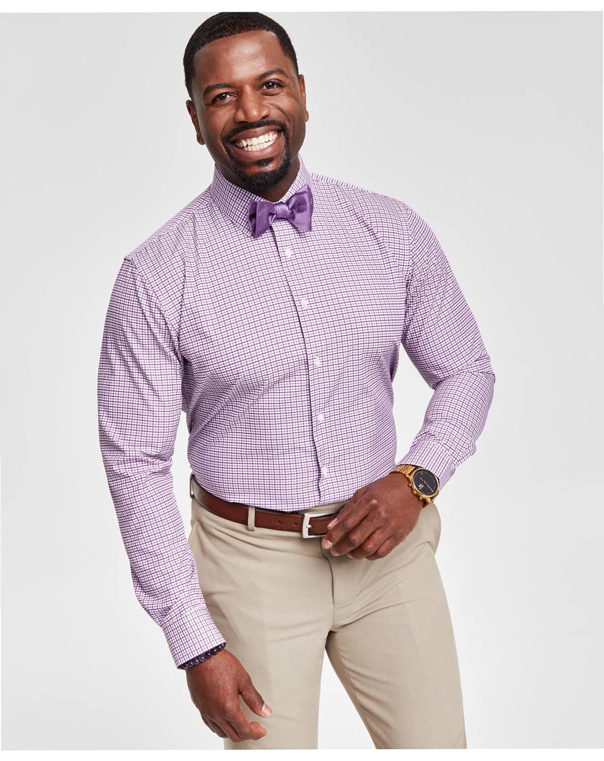 Men's Slim-Fit Plaid Dress Shirt