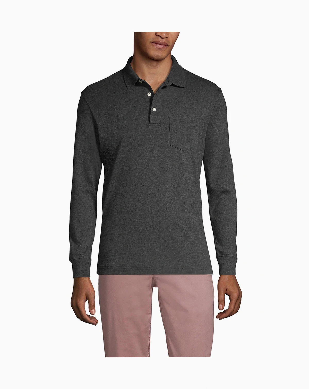 Men's Land's End Long Sleeve Cotton Supima Polo Shirt with Pocket