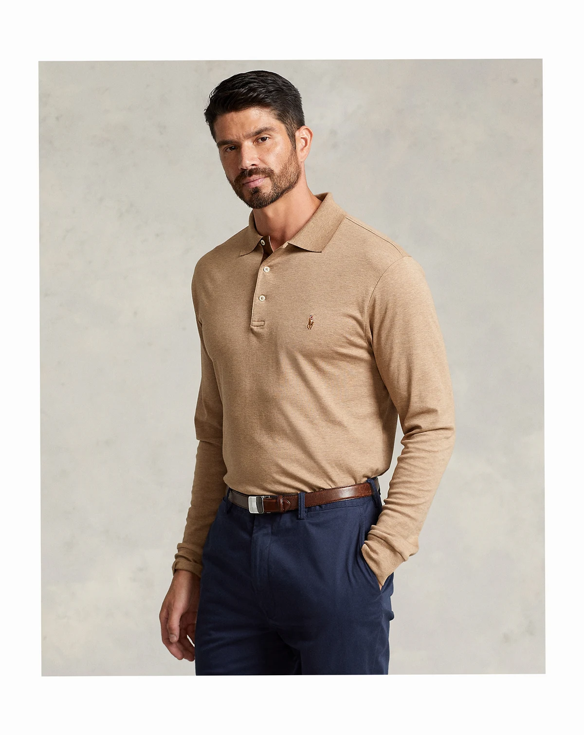 Men's Big & Tall Soft Cotton Long-Sleeve Polo Shirt
