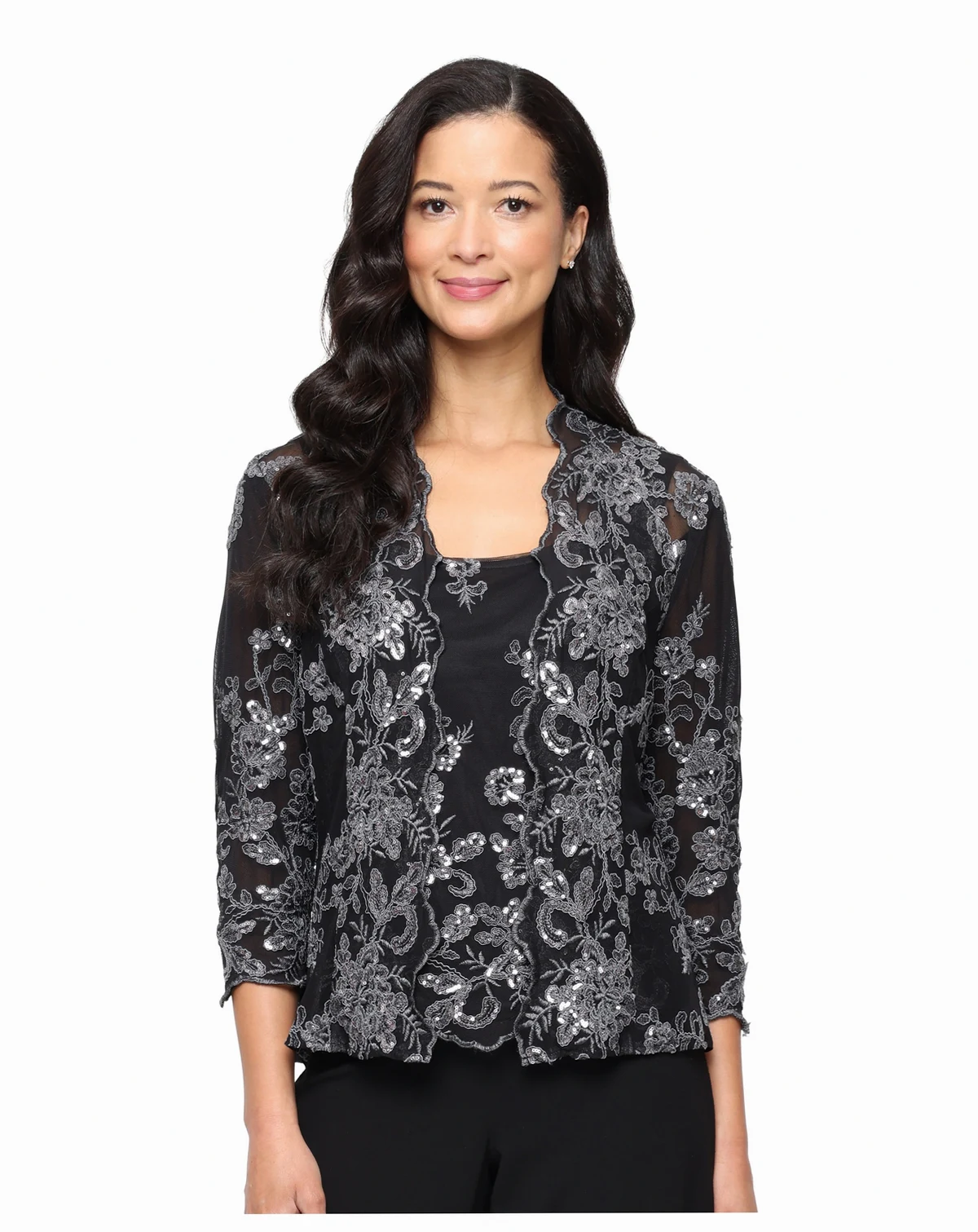 Women's Embroidered Tank and 3/4-Sleeve Open Jacket Twinset