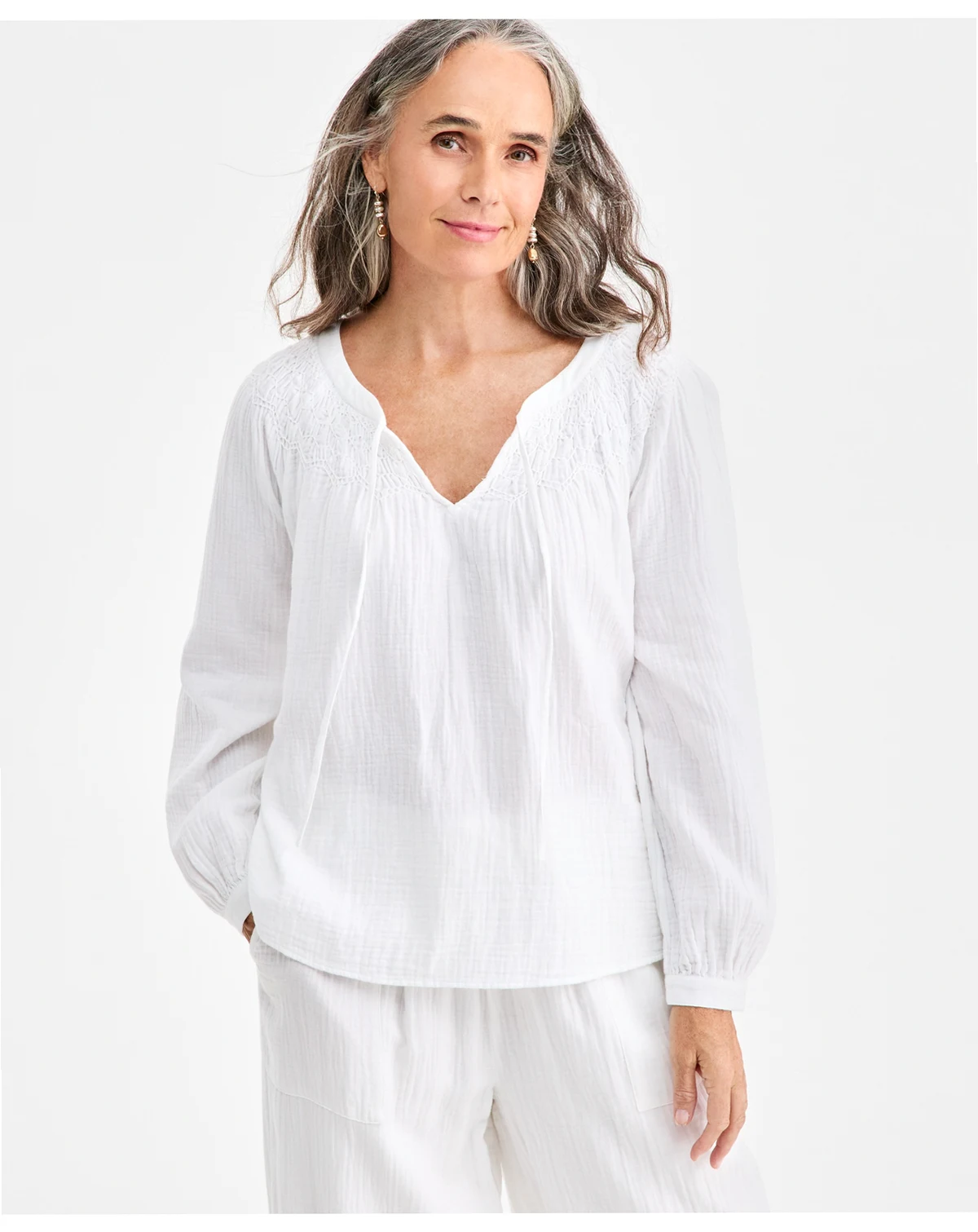 Petite Solid Smock Neck Top, Macy's Exclusive