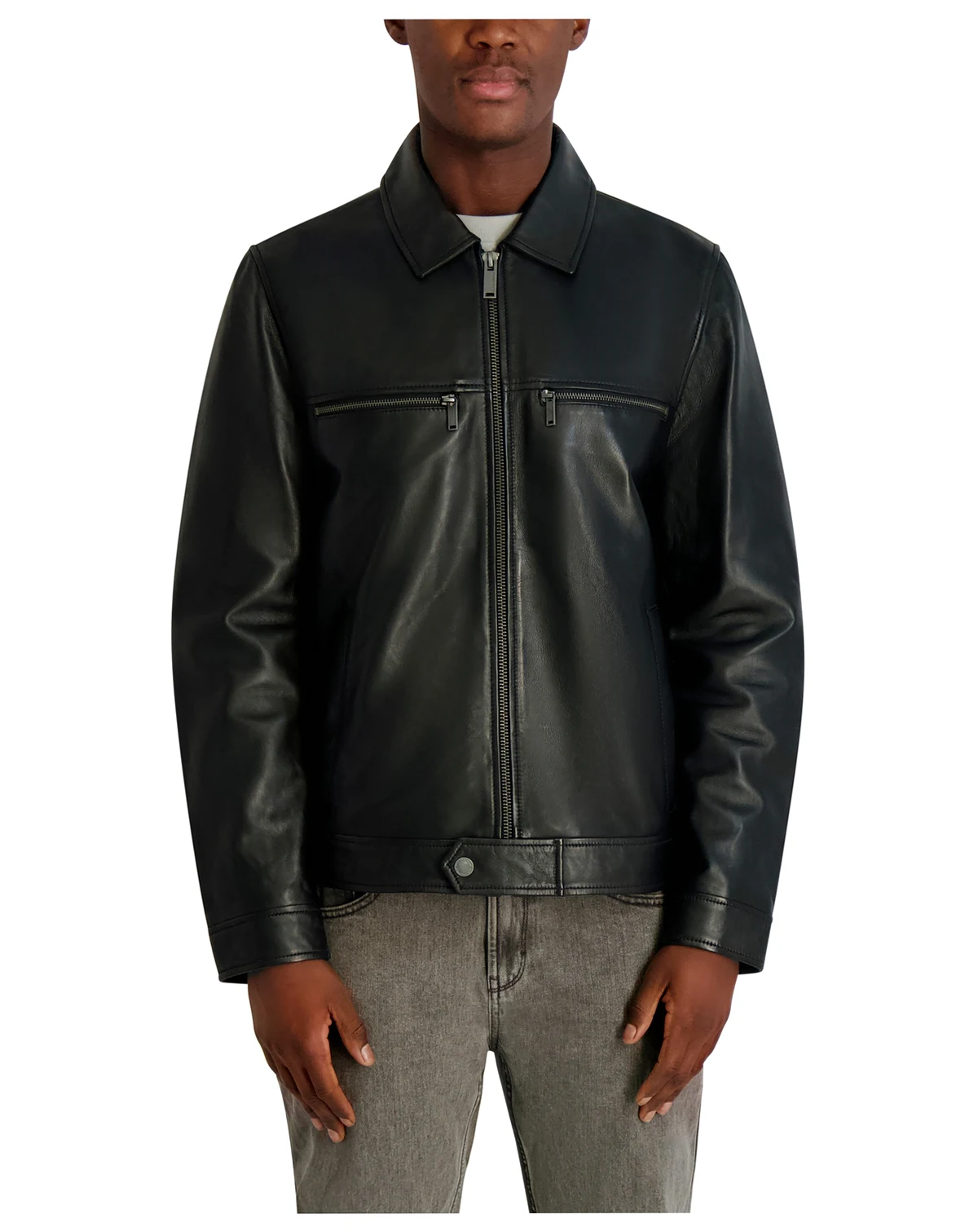 Men's Collared Leather Jacket
