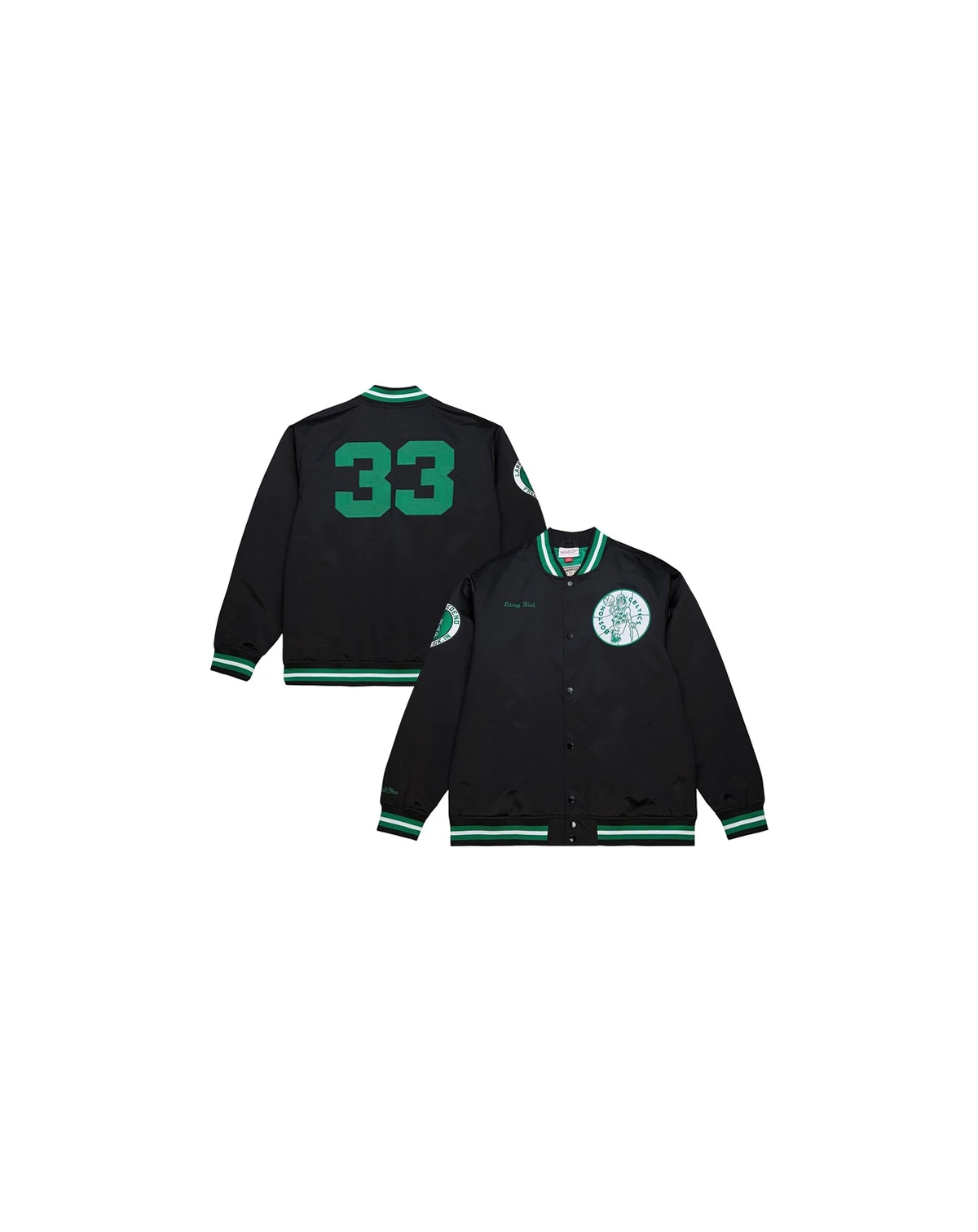 Men's Black Larry Bird Boston Celtics NBA Legends Full-Snap Satin Jacket