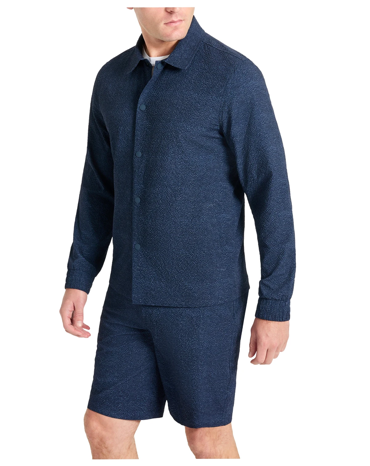 Men's 4-Way Stretch Water-Resistant Printed Seersucker Shirt Jacket