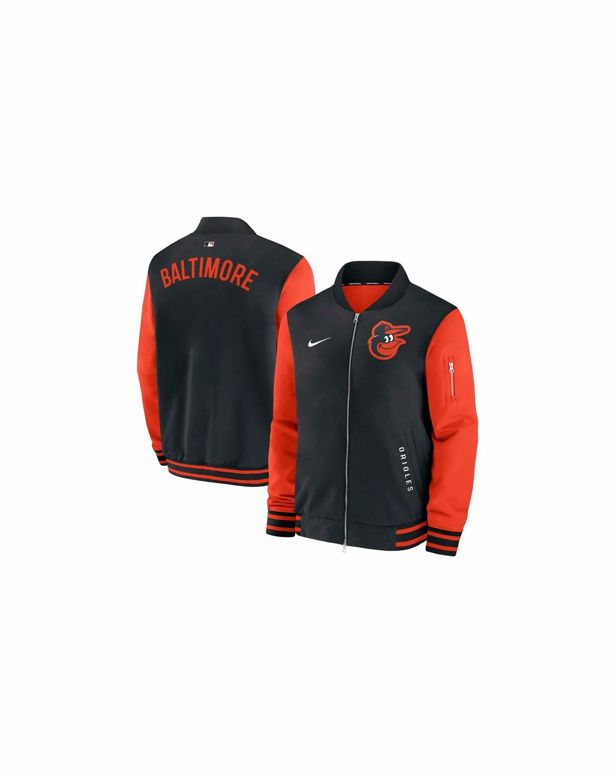 Men's Black/Orange Baltimore Orioles Authentic Collection Dugout Full-Zip Bomber Jacket