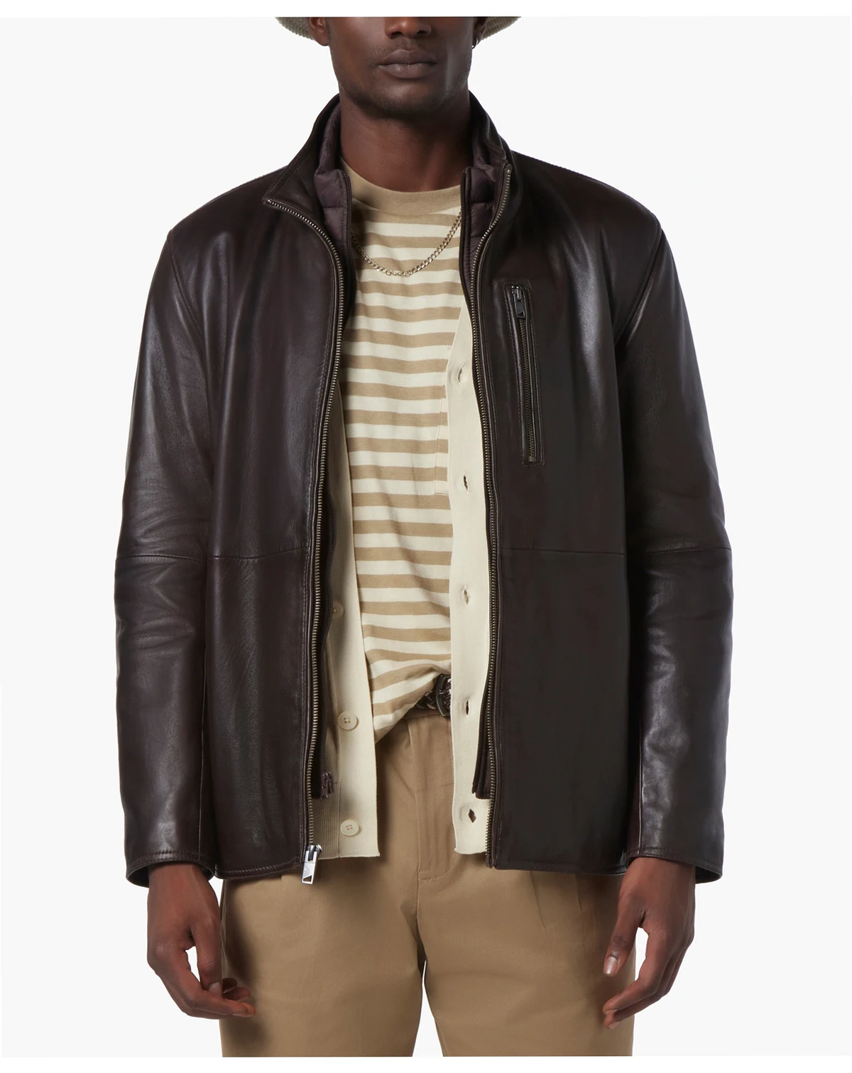 Men's Wollman Smooth Leather Racer Jacket with Removable Interior Bib