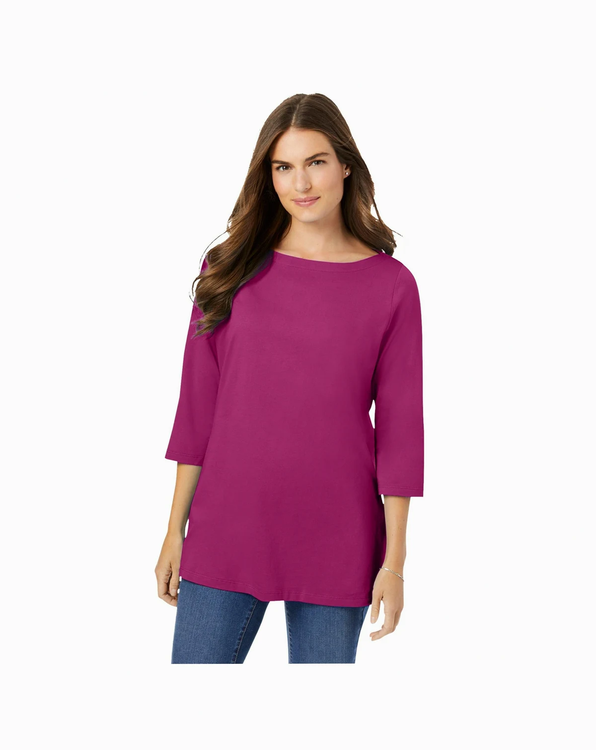 Plus Size Perfect Three-Quarter Sleeve Boatneck Tee