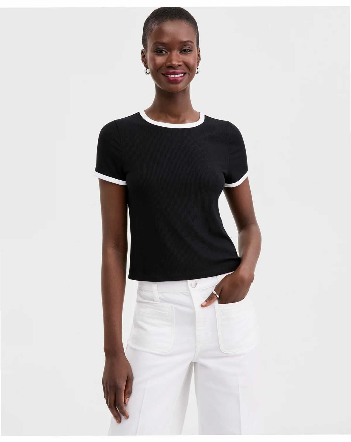 Women's Knit Short-Sleeve Trim Top, Macy's Exclusive