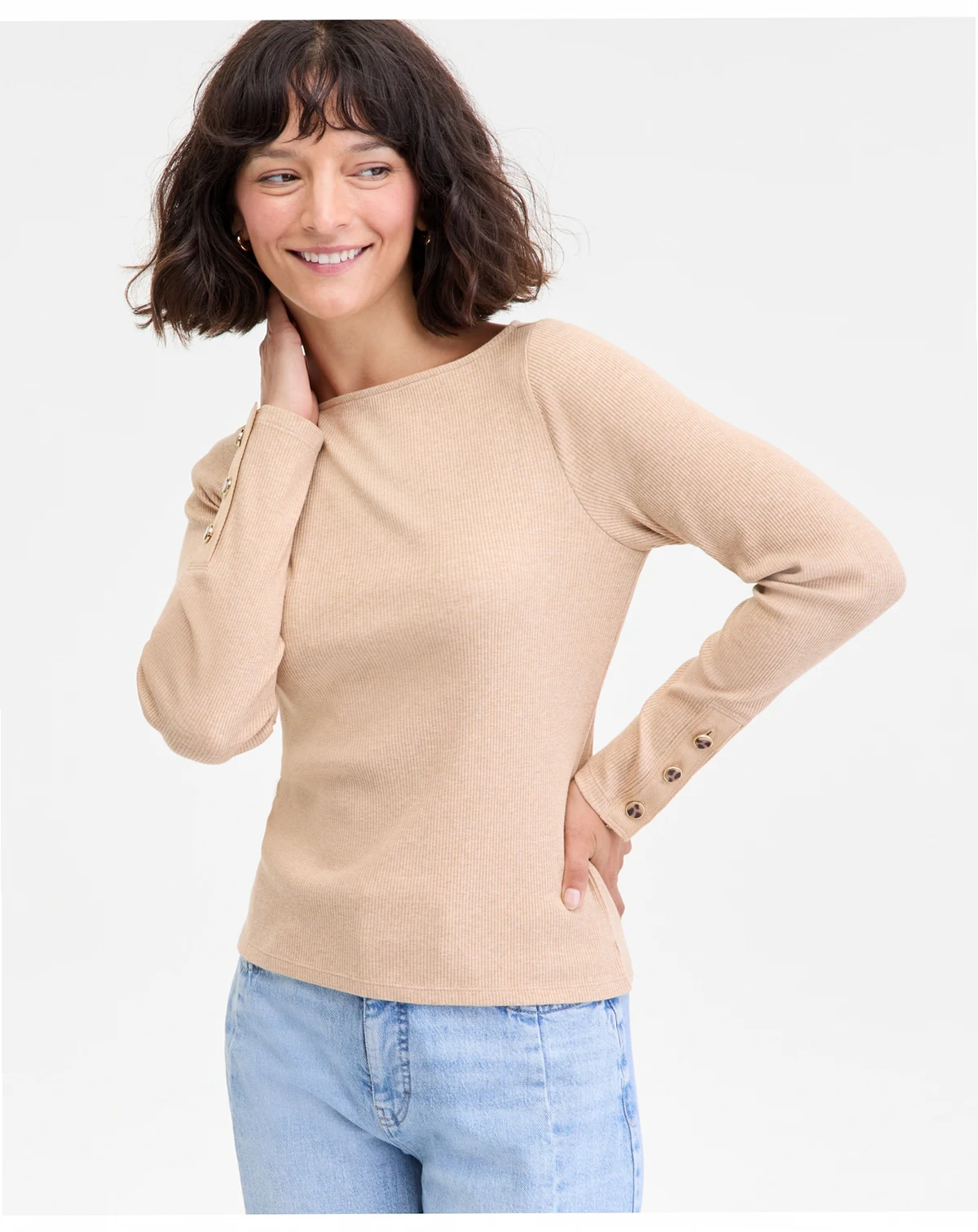 Women's Button-Cuff Boatneck Top, Macy's Exclusive