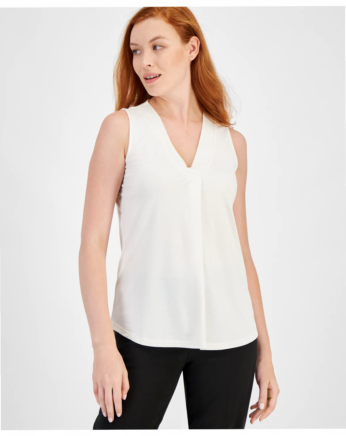 Women's Sleeveless Pleat-Front V-Neck Top