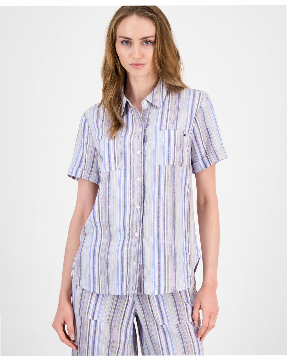 Women's Striped Short-Sleeve Camp Shirt