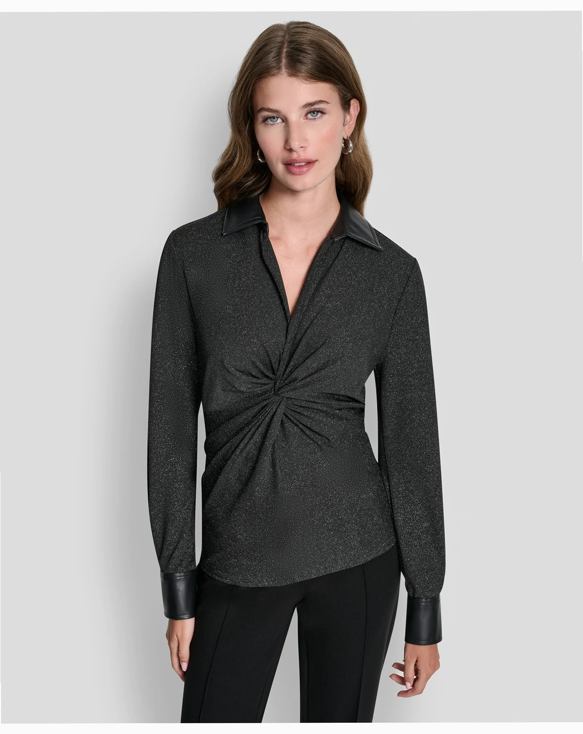 Women's Knit Twist Front V-Neck Top