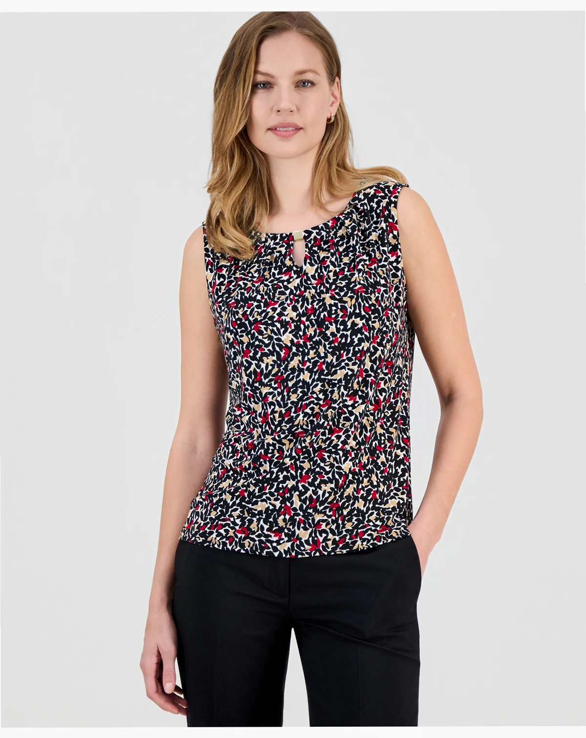 Women's Printed Keyhole Sleeveless Top