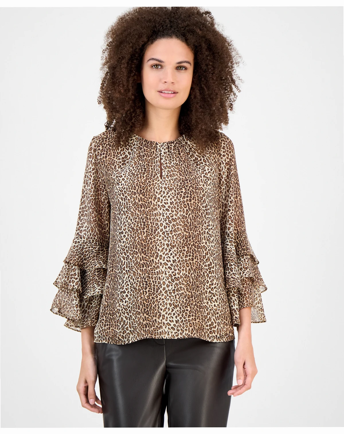 Women's Printed Ruffle-Cuff 3/4-Sleeve Blouse