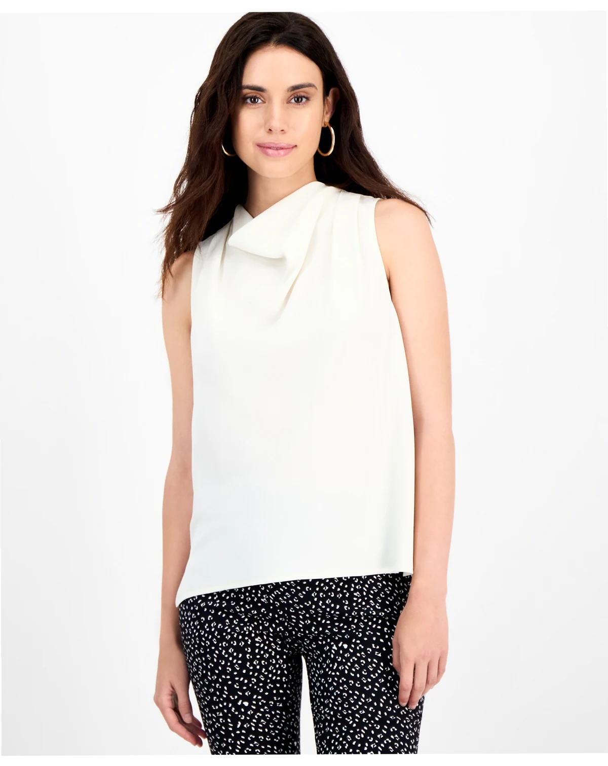 Petite Draped-Neck Sleeveless Top, Macy's Exclusive