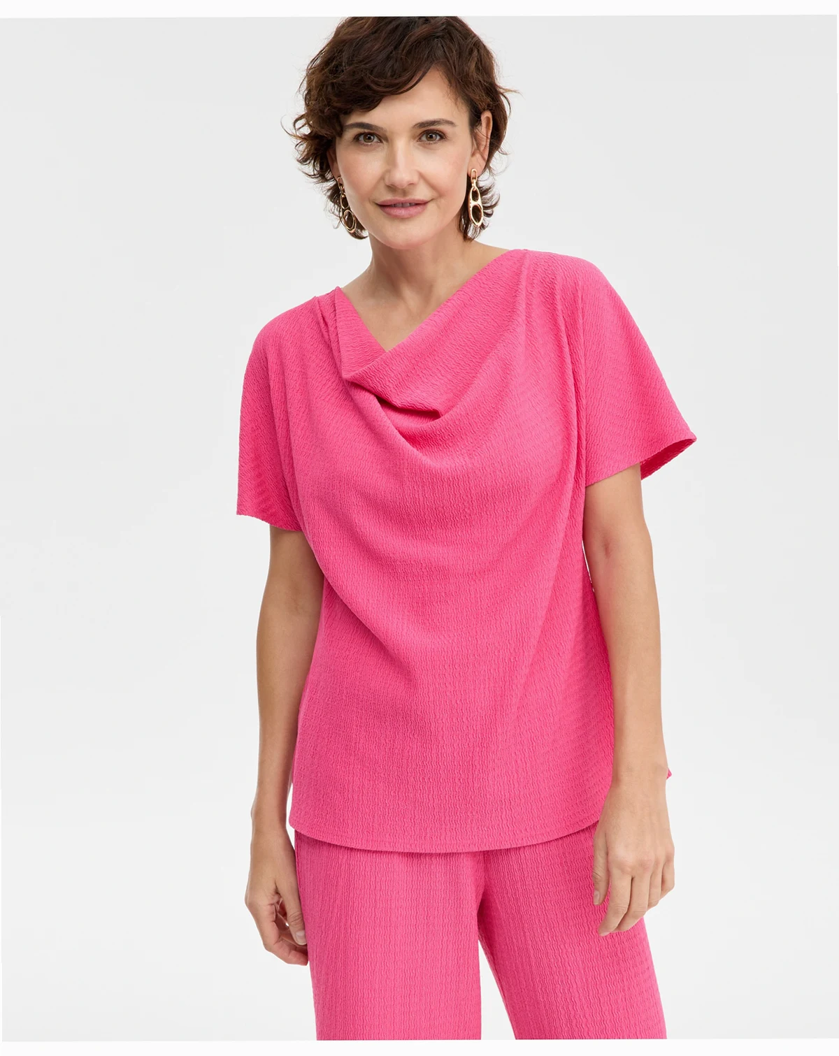 Women's Short-Sleeve Textured Cowlneck Top, Macy's Exclusive