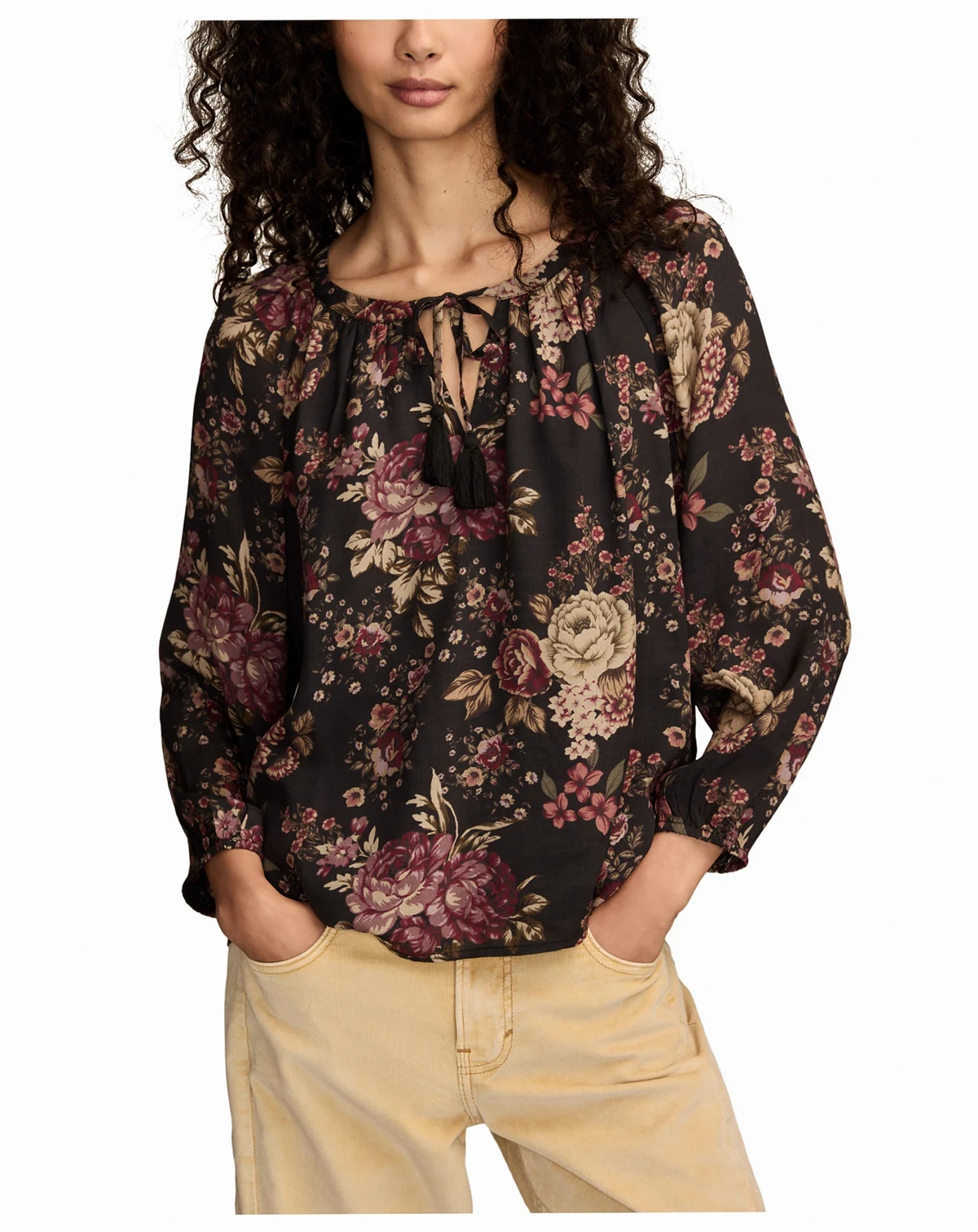 Women's Embroidered Peasant Long Sleeve Top