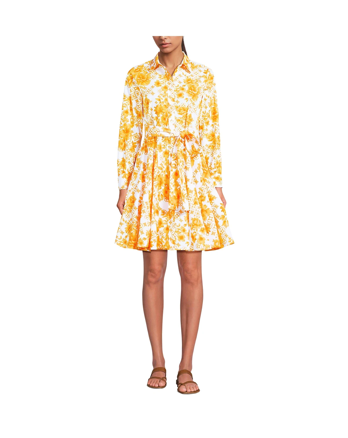 Women's Poplin Button Front Dress with Godets