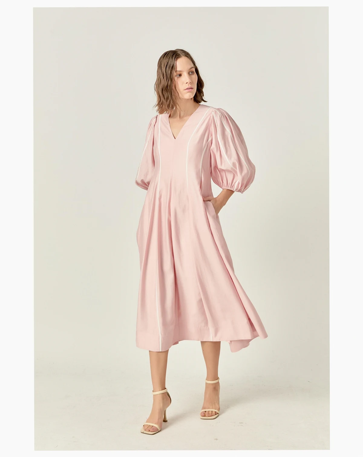 Women's Contrast Binding Midi Dress