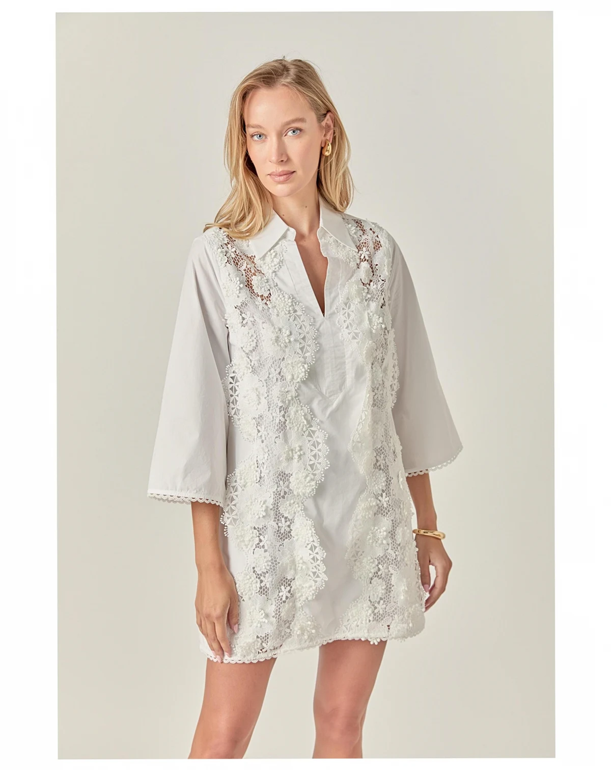 Women's LACE TRIMMED SHIRT MINI DRESS