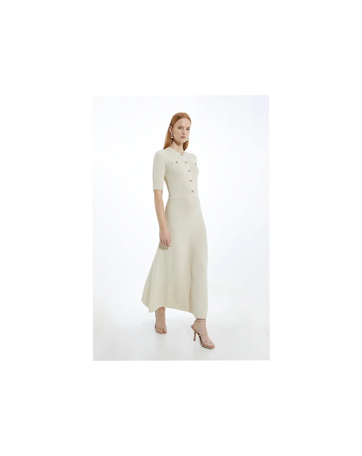 Women's Rib Knit Military Trim Maxi Dress