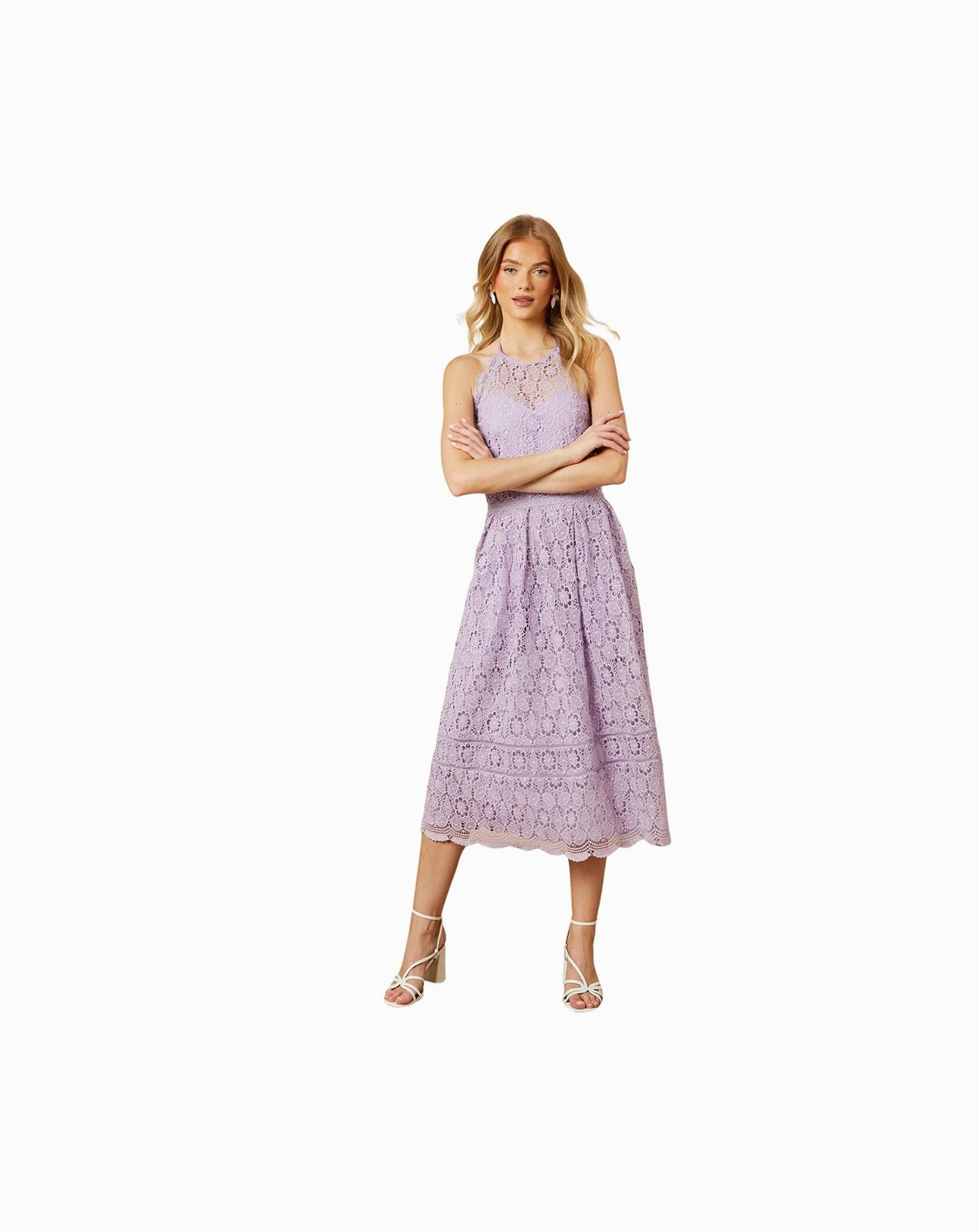 Women's Lace Detail Halterneck Midi Dress