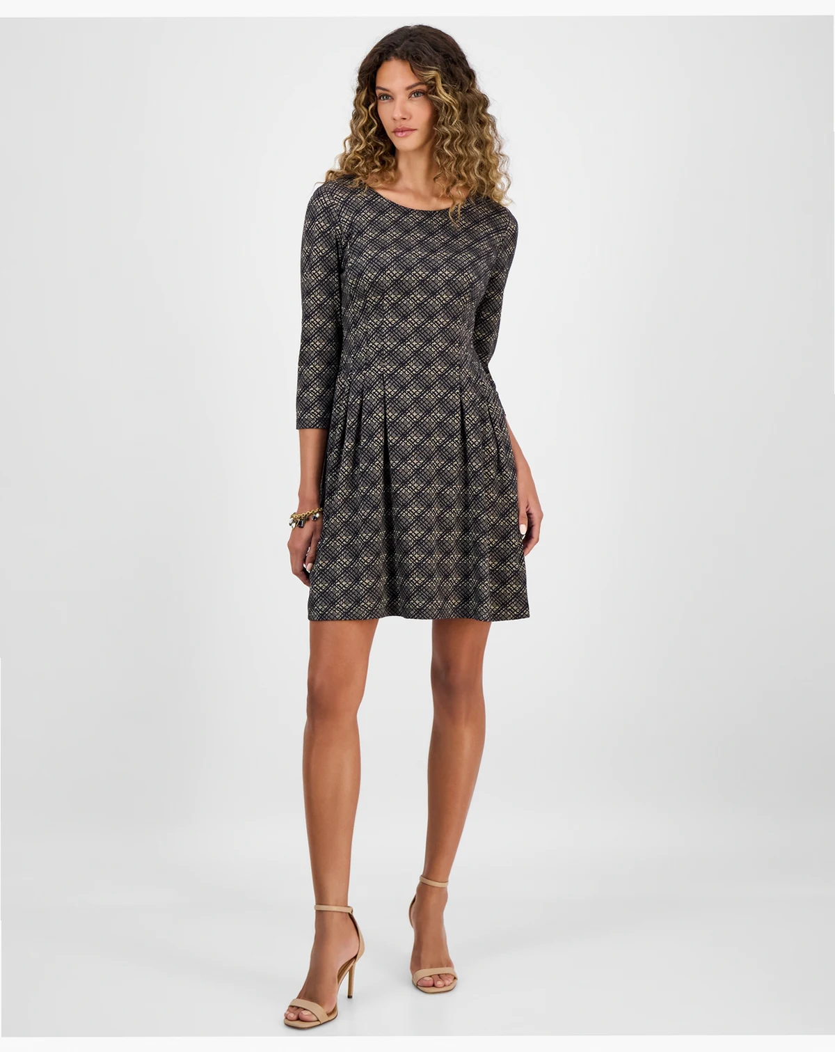 Women's Printed Round-Neck Fit & Flare Dress