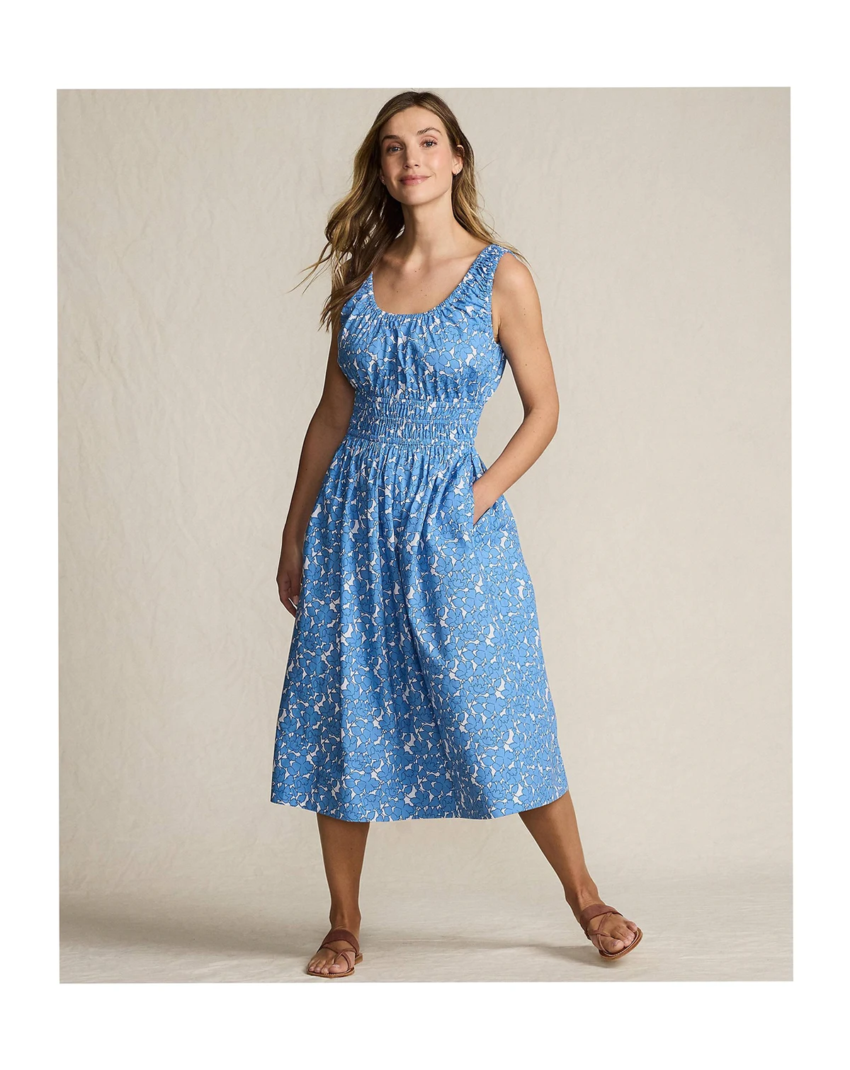 Women's Sleeveless Poplin Smocked Midi Dress