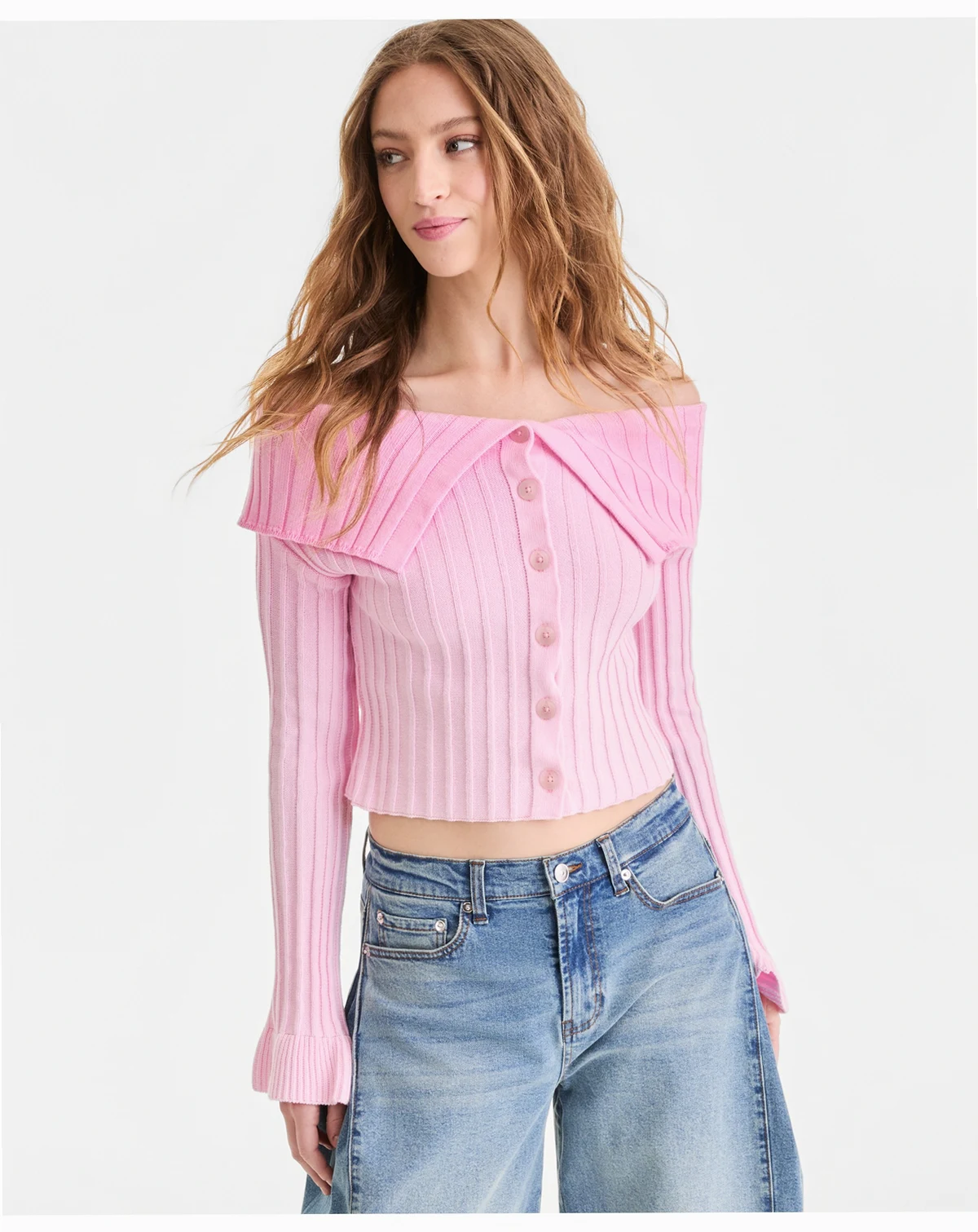 Women's Off-The-Shoulder Button-Front Sweater, Macy's Exclusive