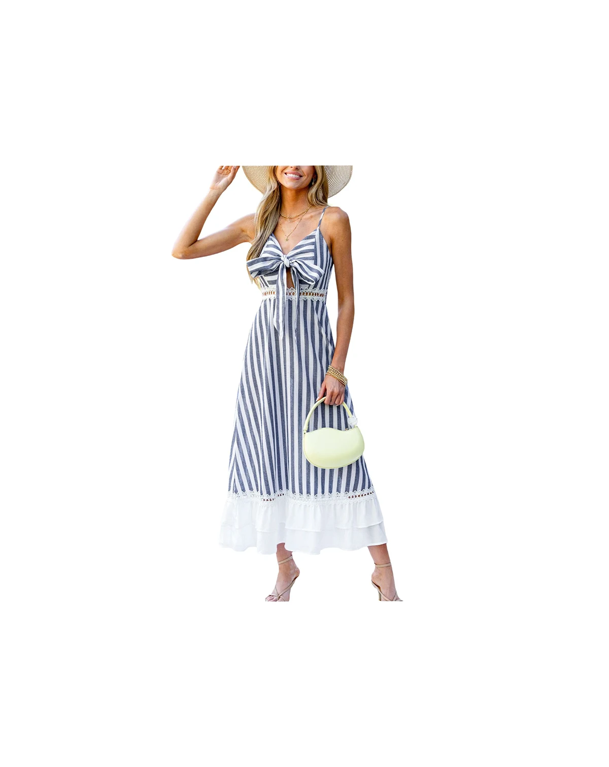 Women's Sailor Sweetheart Striped Maxi Beach Dress