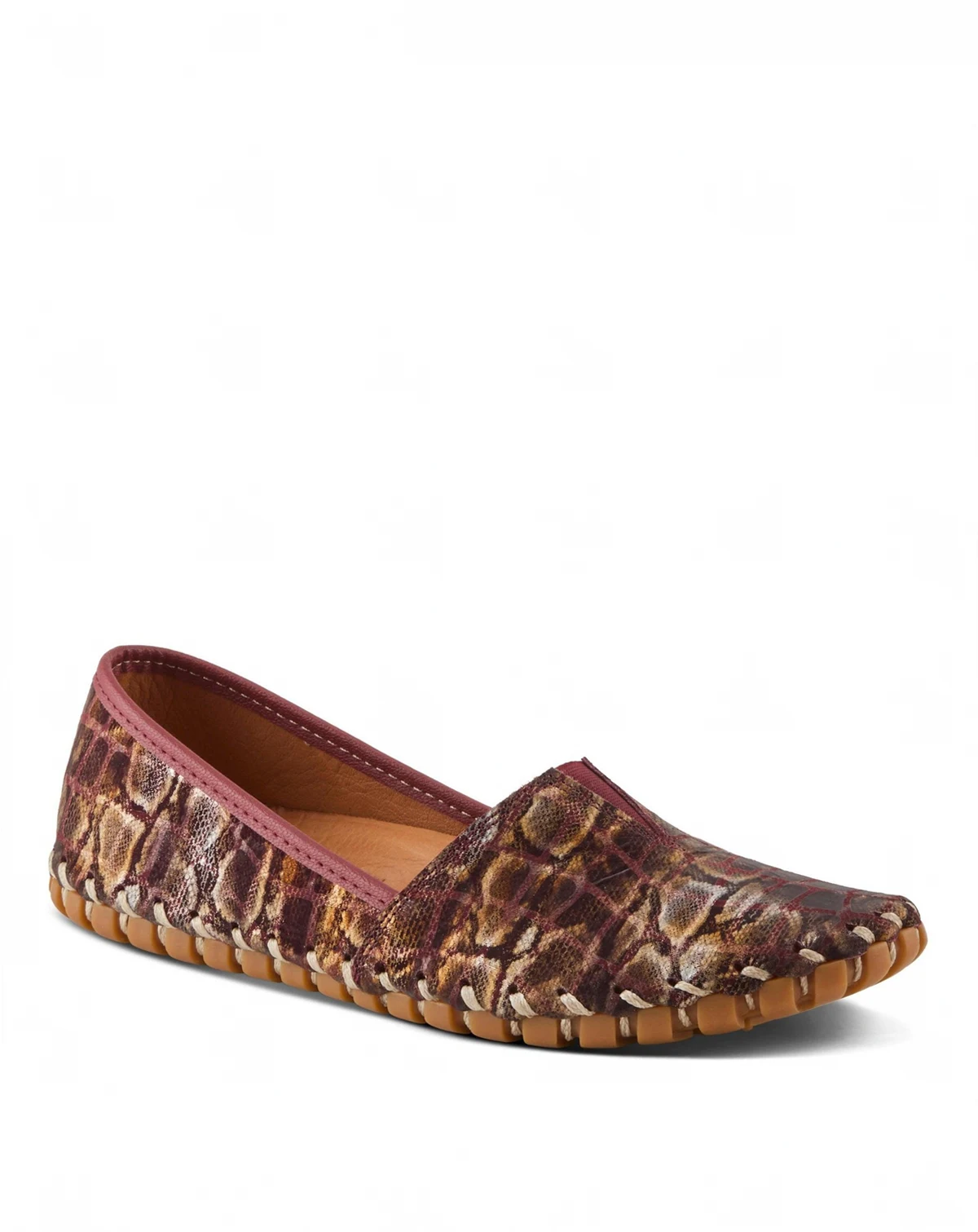 Kathaleta-Spice Metallic Croco Slip-On Leather Flats with Removable Insole & Arch Support