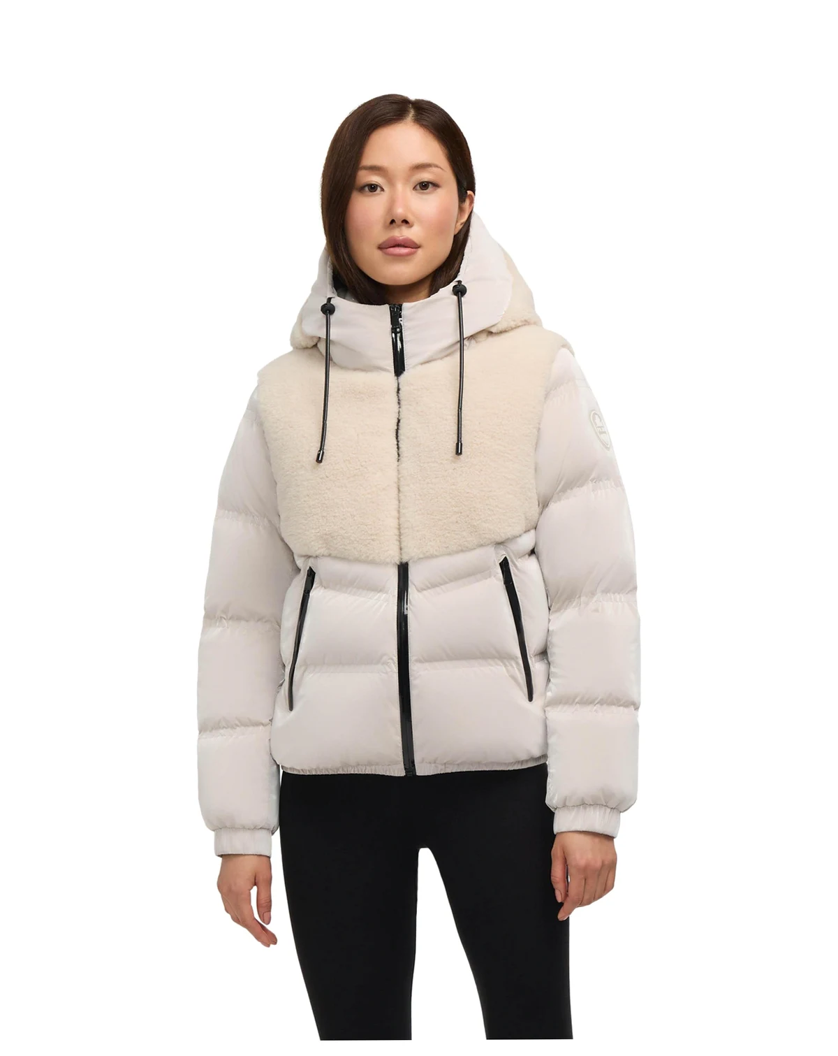 Women’s Nephele Mixed Media Short Puffer with Fixed Hood