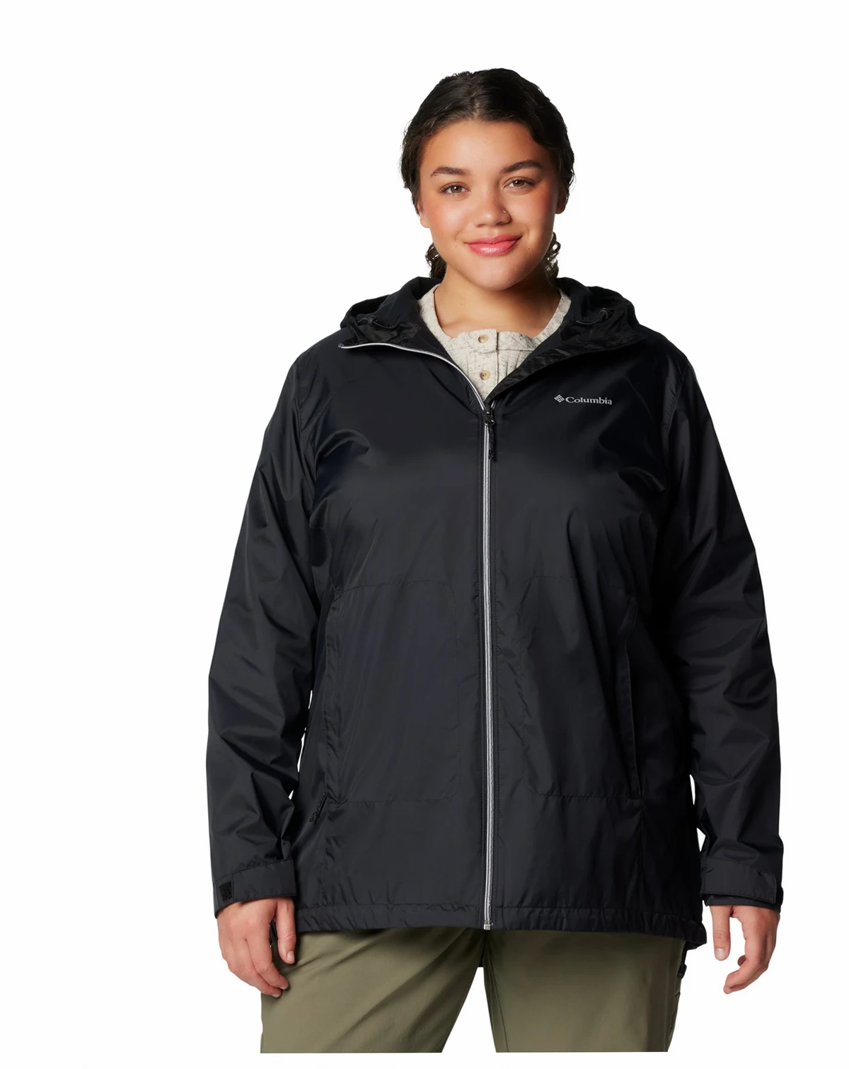 Plus Size Switchback Lined Long Zipper Jacket