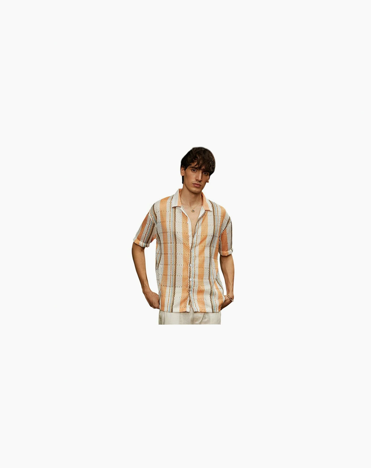 Men's Coral Orange & Saltbox Beige Multitrack Knit Oversized Shirt