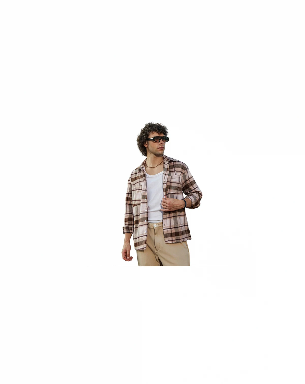 Men's Saltbox Beige & Pecan Brown Tartan Utility Shacket