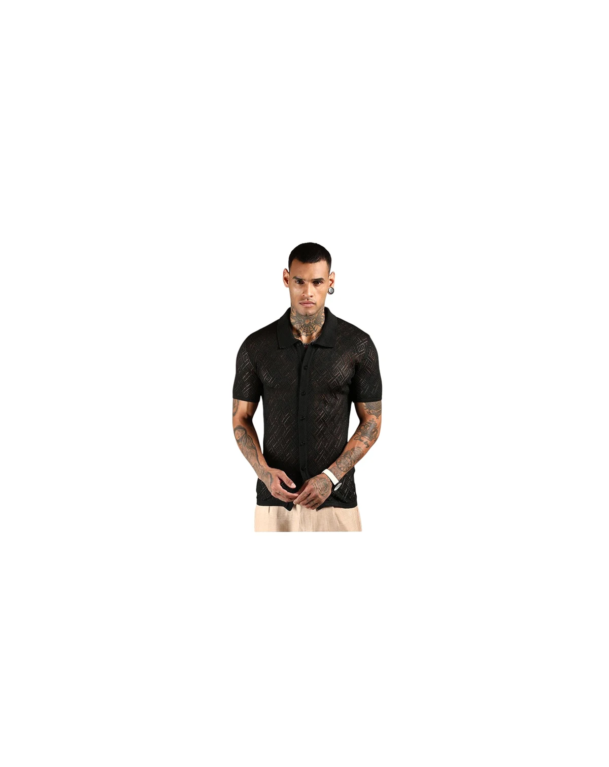 Men's Overlap-Textured Knit Shirt