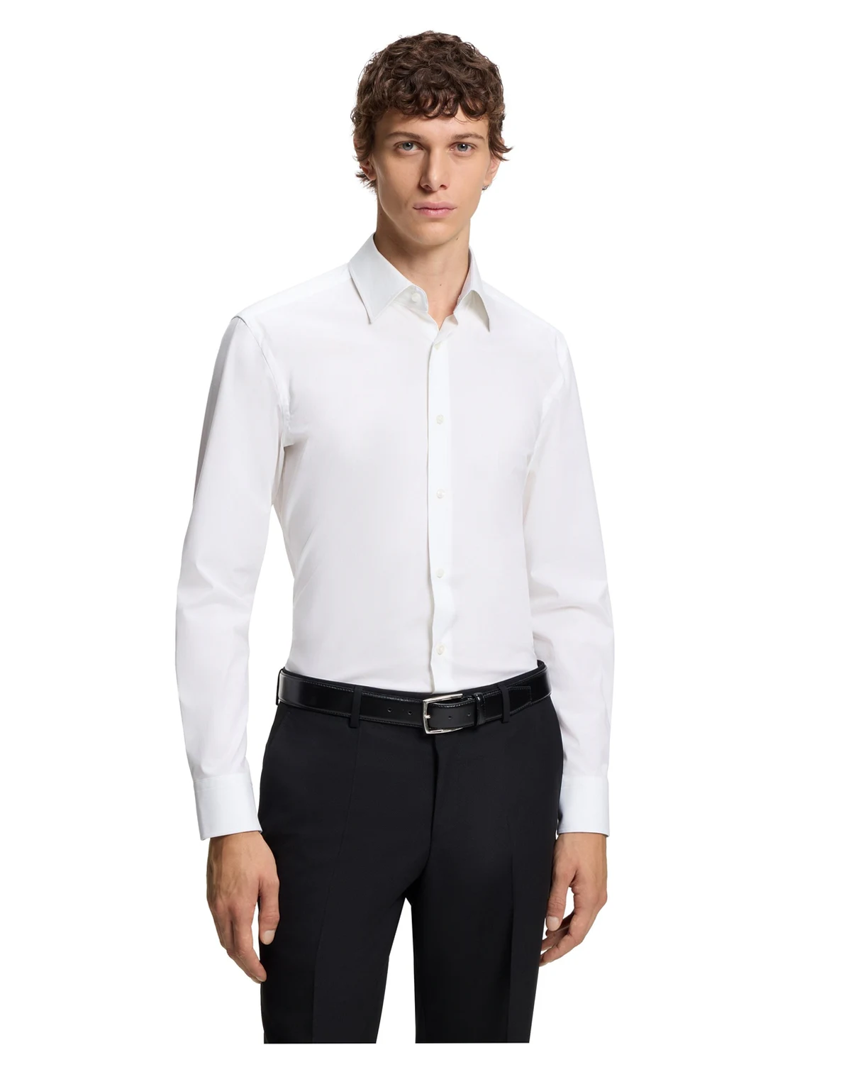 Men's Easy-Iron Stretch-Cotton Poplin Slim-Fit Dress Shirt