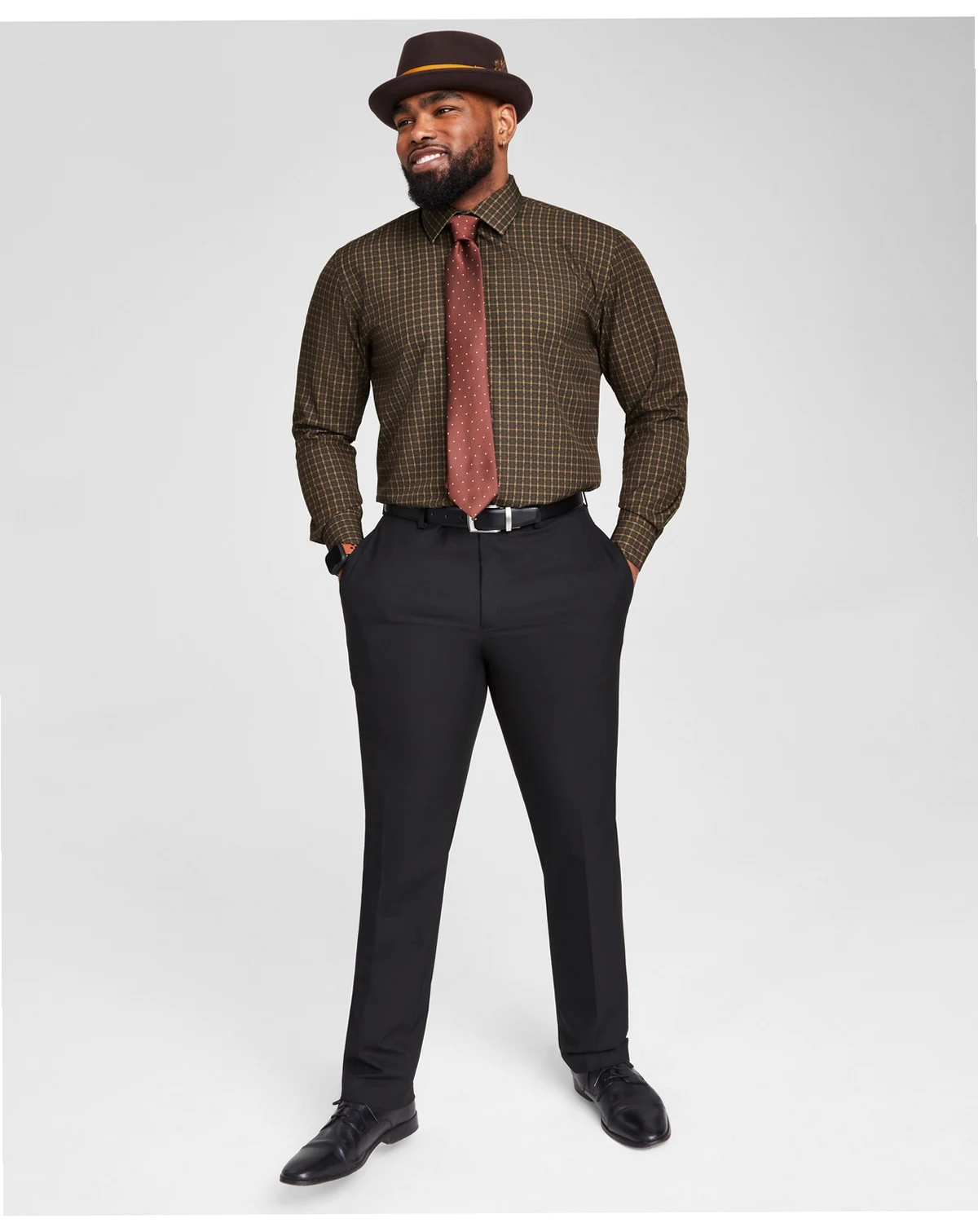 Men's Brown & Gold Slim-Fit Dress Shirt