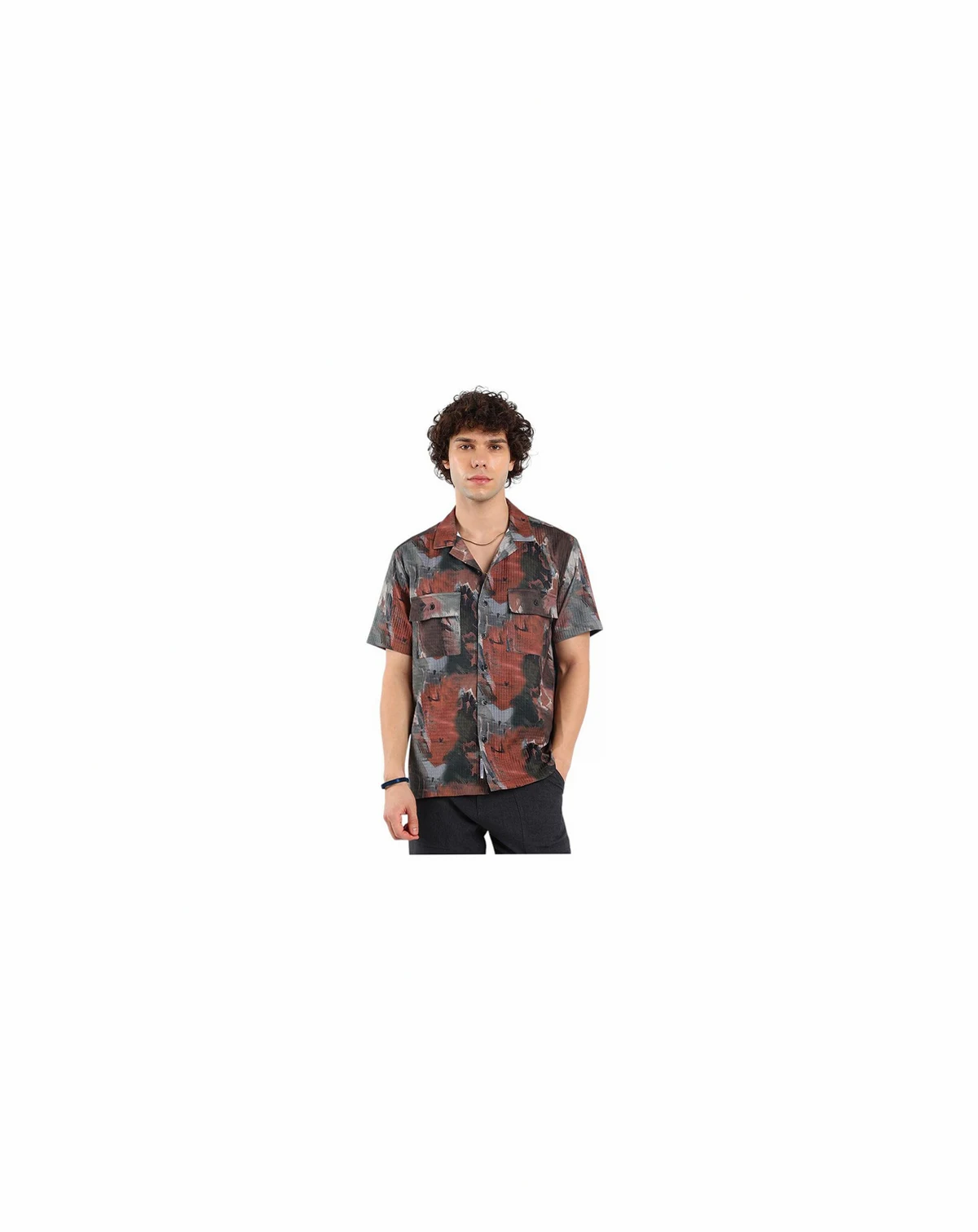 Men's Chocolate Brown & Midnight Black Abstract Utility Oversized Shirt