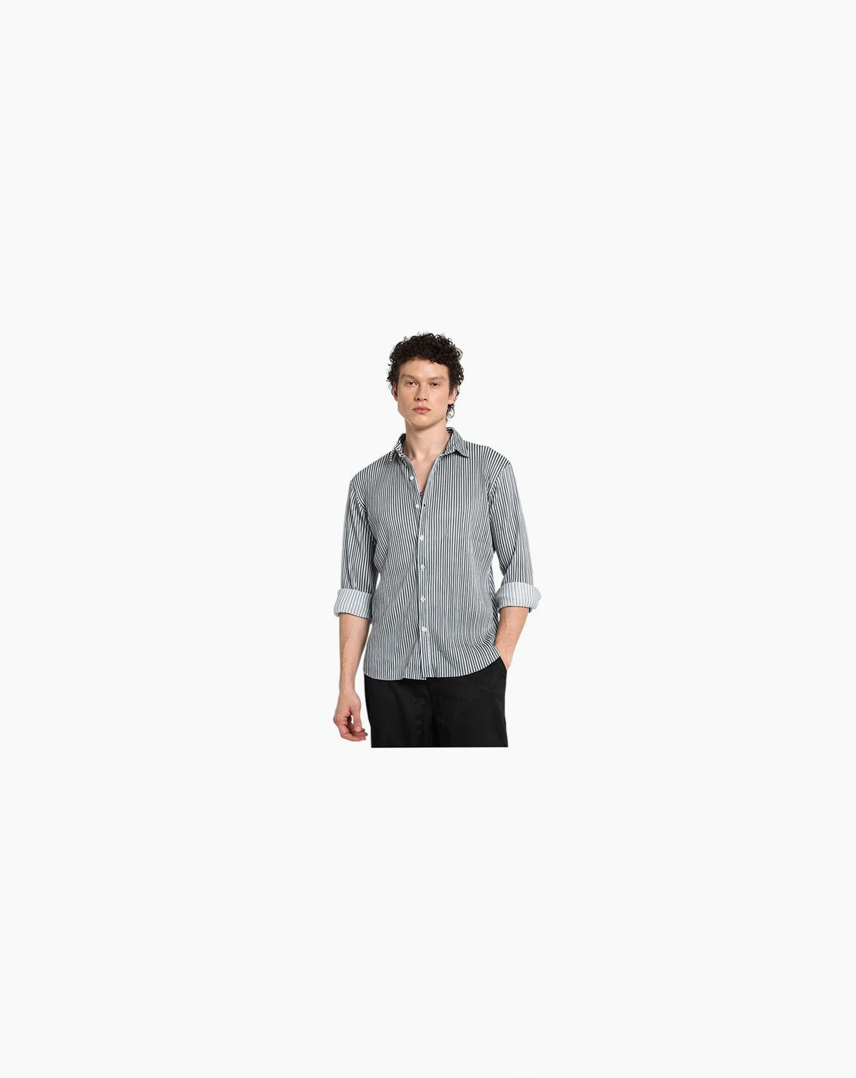 Men's Midnight Black & Powder White Pleat-Creased Shirt
