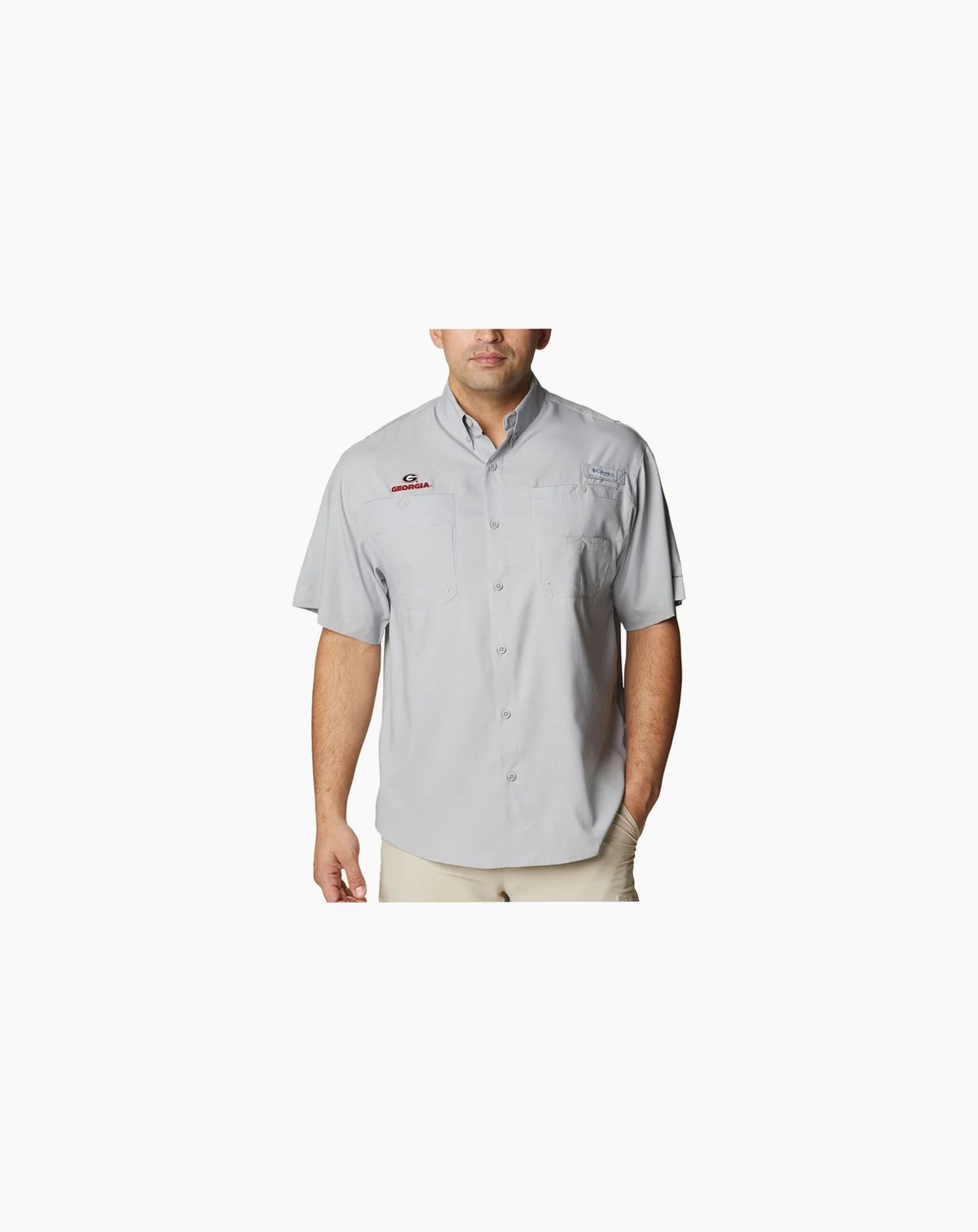 Men's Gray Georgia Bulldogs Big Tall Collegiate Tamiami Omni-Shade Full-Button Shirt