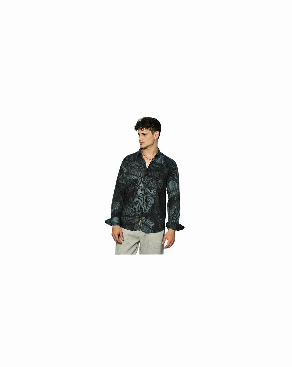 Men's Viridian Green Foliage-Outline Shirt