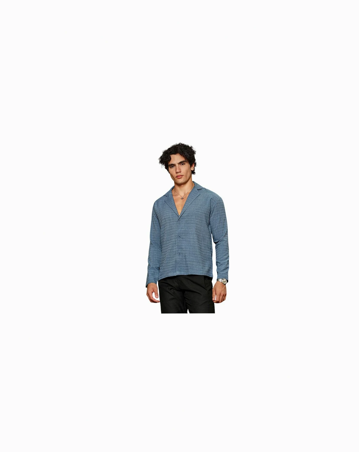 Men's Azure Blue Striped Cuban Shirt
