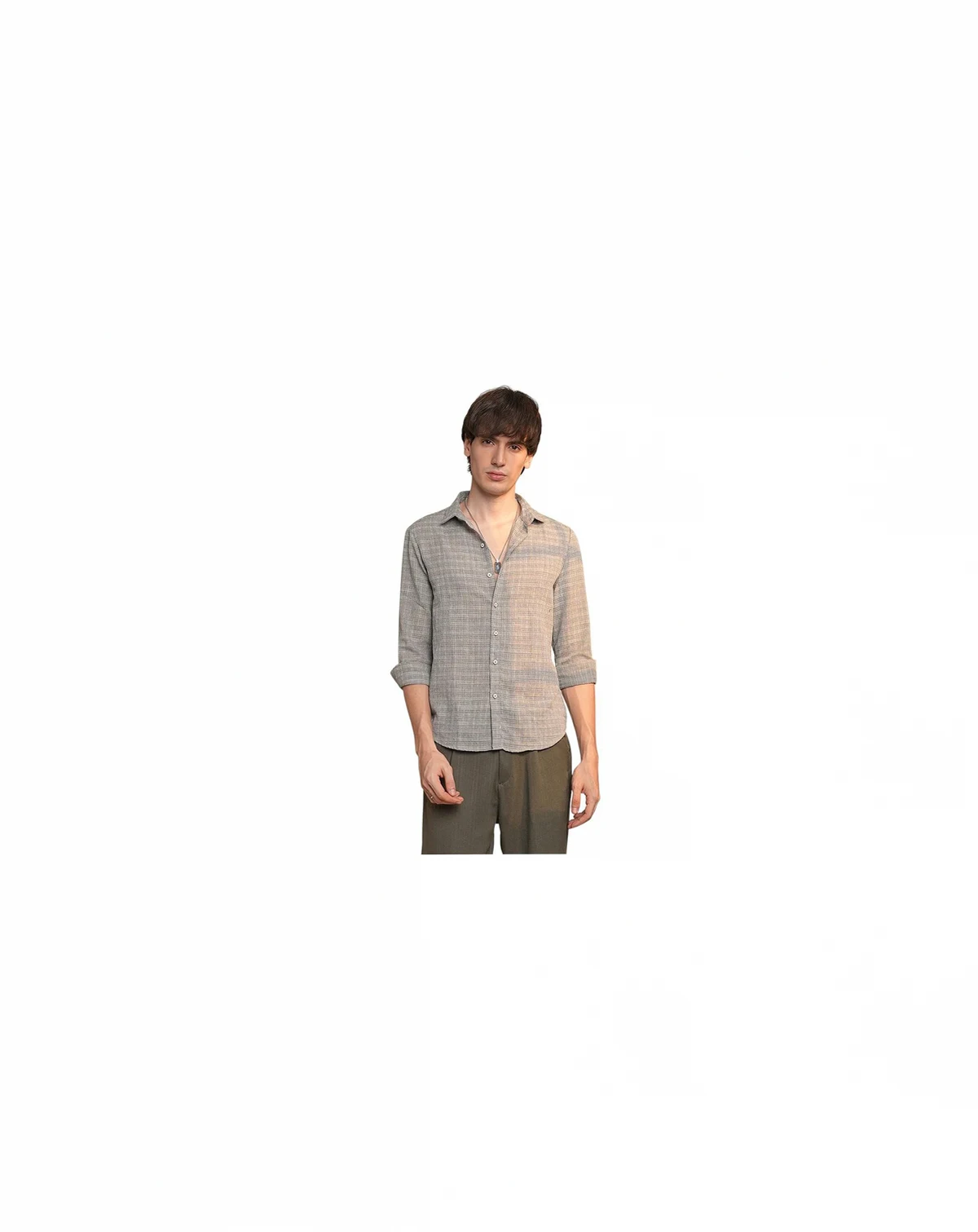 Men's Ash Grey Micro-Tartan Plaid Shirt