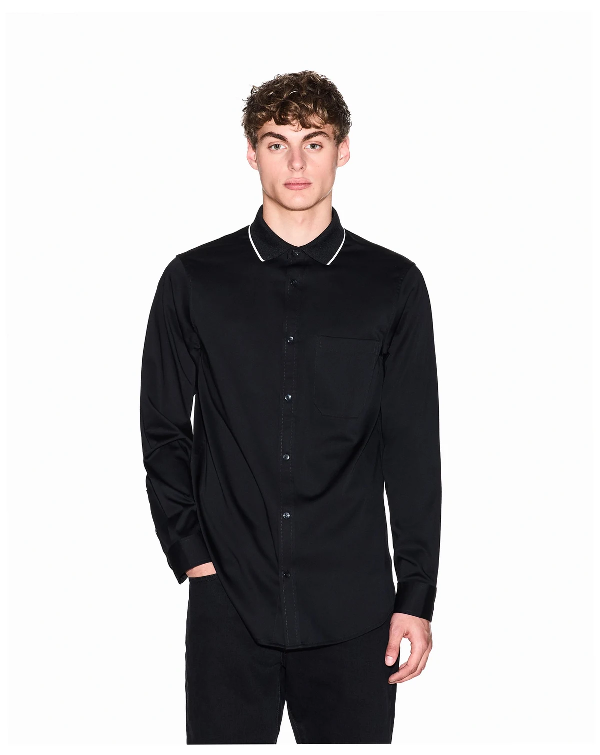 Men's Long Sleeve Rib Collar with Tipping Shirt