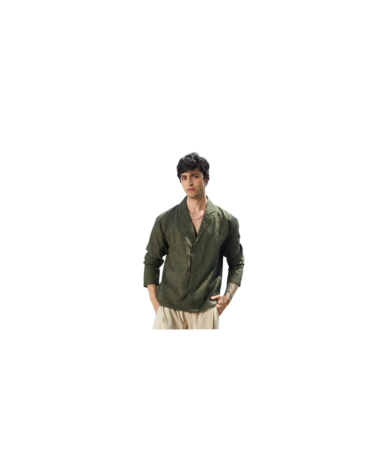 Men's Army Green Wrinked Korean Oversized Shirt.