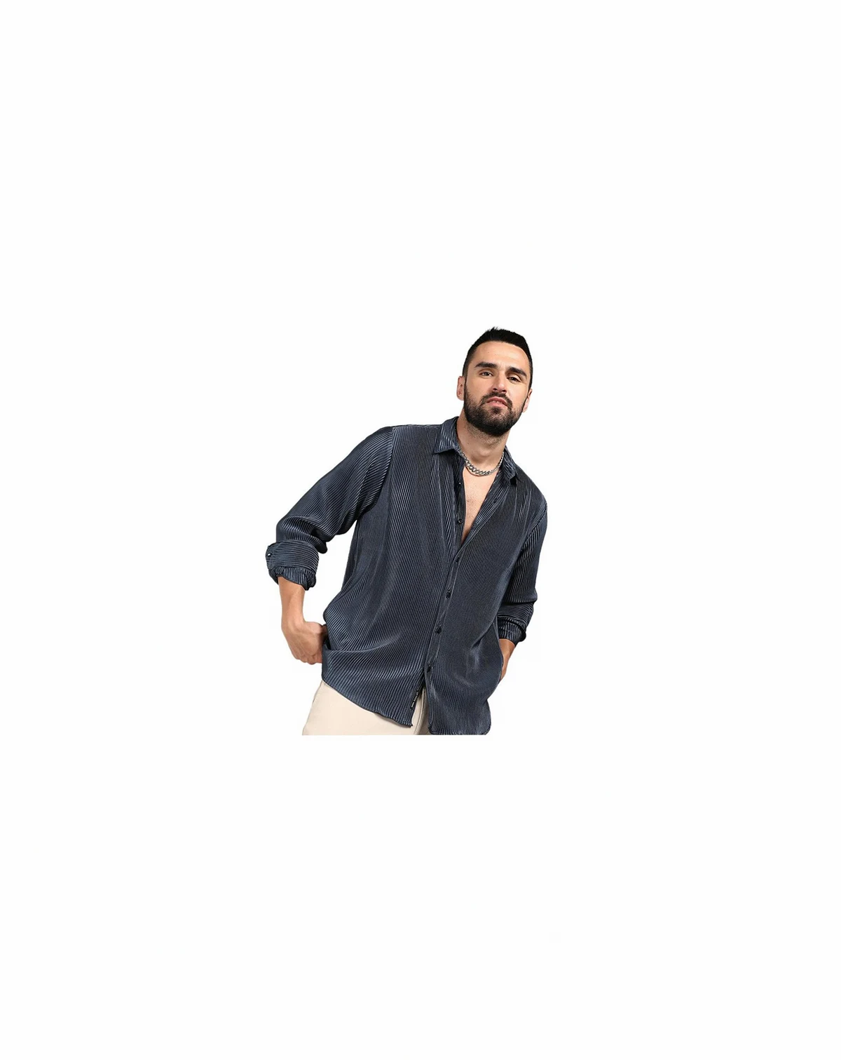Men's Navy Blue Pleat-Creased Shirt