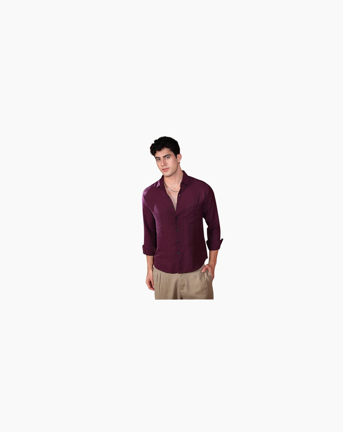 Men's Plum Purple Breezy Wrinked Relaxed Shirt