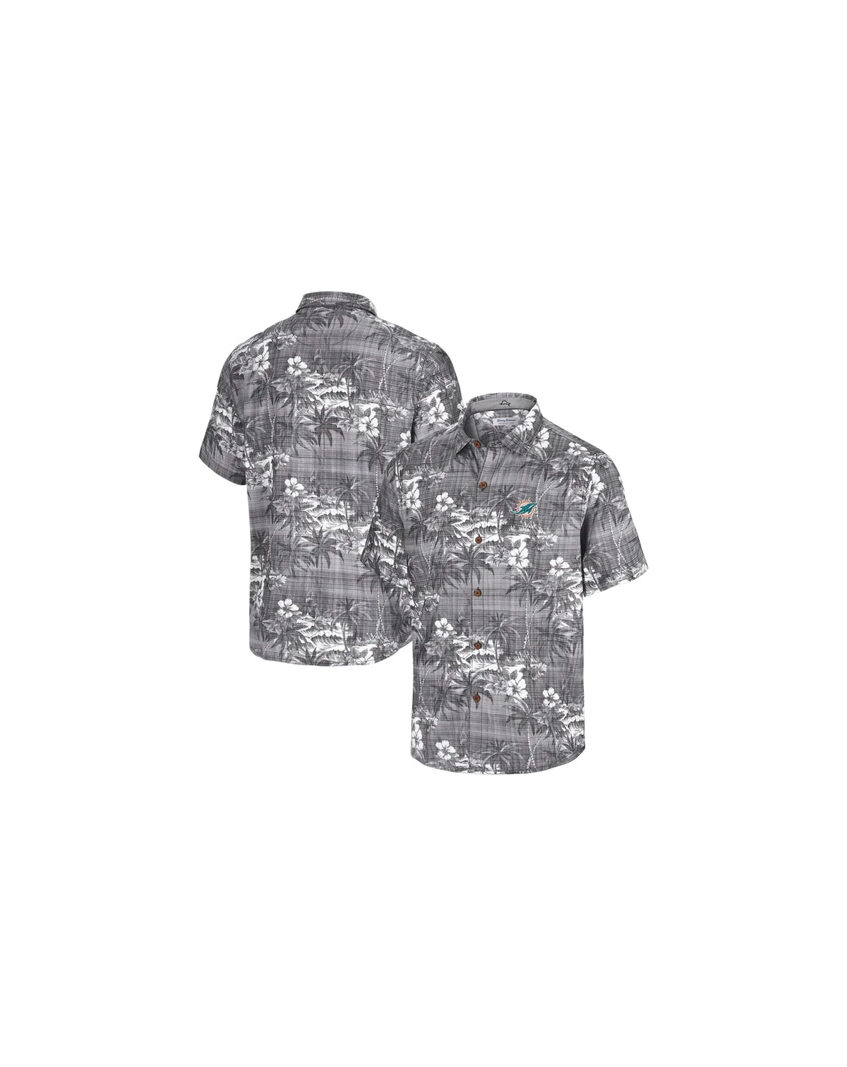 Men's Black Miami Dolphins Coconut Point Isla Palmetta Camp Button-Up Shirt