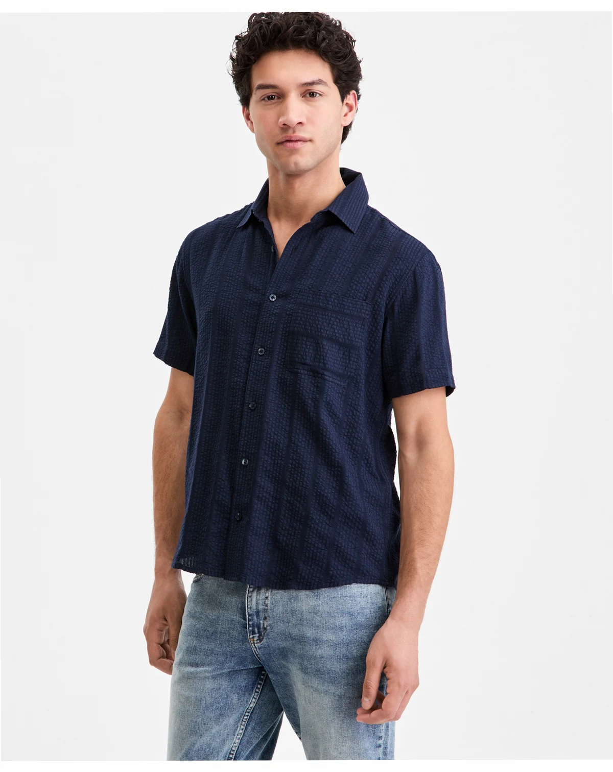 Men's Textured-Stripe Short-Sleeve Shirt, Macy's Exclusive